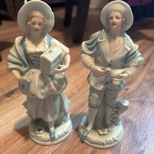 6058 Porcelain Figurine Colonial Boy With Bird. Lady With Rose.